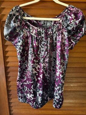 Apt. 9 Purple and Black Mosaic Short Sleeve Blouse